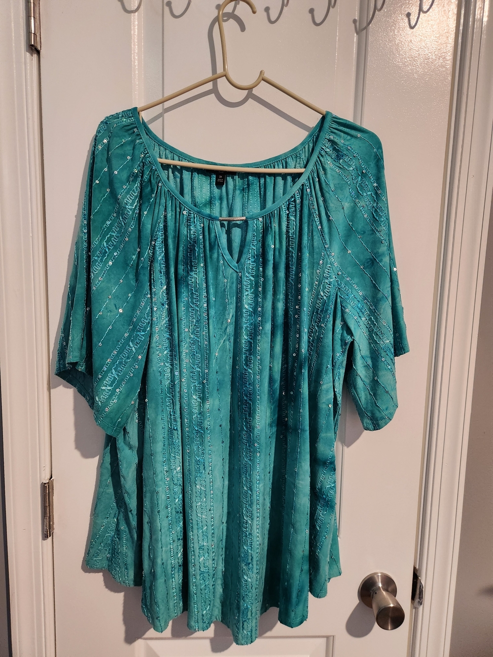 Sami & Jo Teal Beaded Peasant Blouse